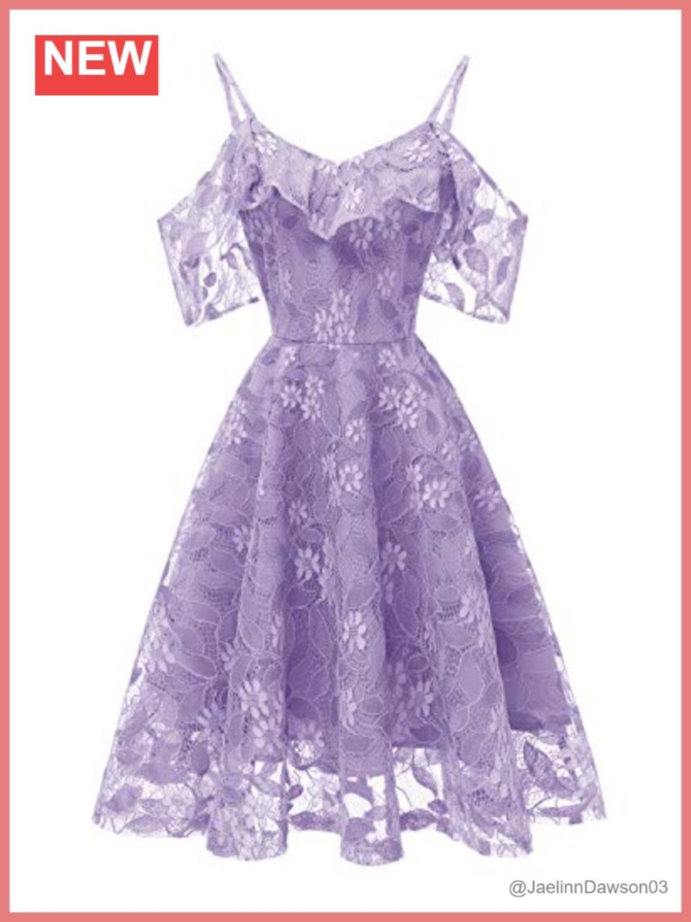 Floral Lace Cold Shoulder A-Line Cocktail Party Dress Wedding Guest